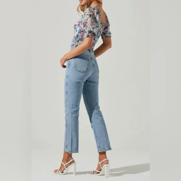 ASTR The Label Smocked Floral Crop Top Multicolor Puff Sleeve Ruffle | S - Picture 4 of 9